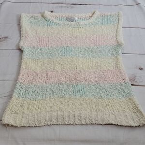 Vintage Here's a Hug Pastels Summer Sleevess Acrylic Sweater size Large
